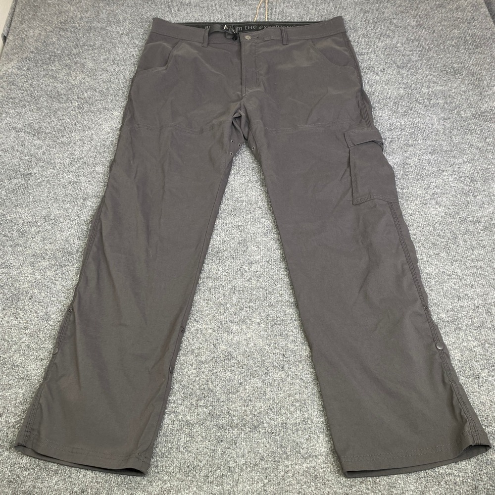 Prana Zion Mens Cargo Hiking Pants Charcoal Gray 38x30 Stretch Water Repellent